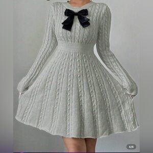Elegant Gray Cable Knit Dress